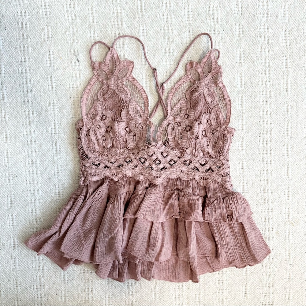 Free People Mauve Lace Ruffle Cami Top